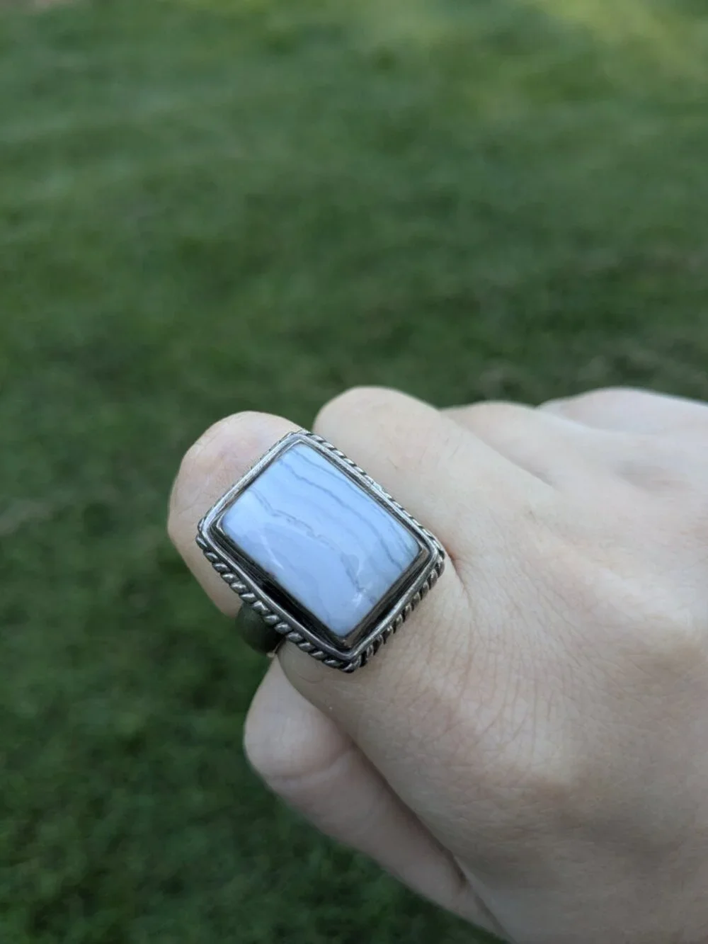 Vintage Solid Sterling Silver 925 Blue Lace Agate Handmade Ring Size 8.75